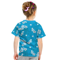 Hawaii Monstera Deliciosa Kid T Shirt Blue Plumeria Polynesian Pattern - Polynesian Pride