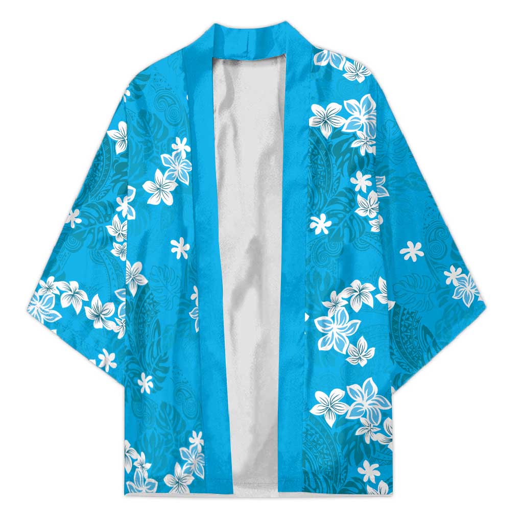 Hawaii Monstera Deliciosa Kimono Blue Plumeria Polynesian Pattern LT05 Unisex Blue - Polynesian Pride