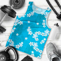 Hawaii Monstera Deliciosa Men Tank Top Blue Plumeria Polynesian Pattern - Polynesian Pride