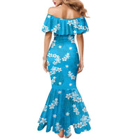 Hawaii Monstera Deliciosa Mermaid Dress Blue Plumeria Polynesian Pattern - Polynesian Pride