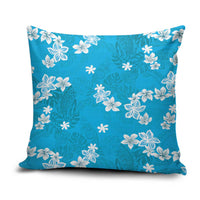 Hawaii Monstera Deliciosa Pillow Cover Blue Plumeria Polynesian Pattern - Polynesian Pride