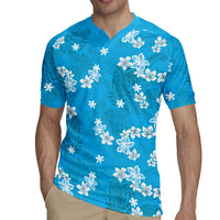 Hawaii Monstera Deliciosa Rugby Jersey Blue Plumeria Polynesian Pattern - Polynesian Pride