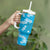 Hawaii Monstera Deliciosa Tumbler With Handle Blue Plumeria Polynesian Pattern - Polynesian Pride