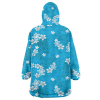 Hawaii Monstera Deliciosa Wearable Blanket Hoodie Blue Plumeria Polynesian Pattern - Polynesian Pride