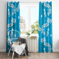 Hawaii Monstera Deliciosa Window Curtain Blue Plumeria Polynesian Pattern - Polynesian Pride