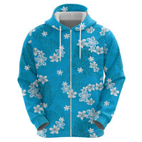 Hawaii Monstera Deliciosa Zip Hoodie Blue Plumeria Polynesian Pattern - Polynesian Pride