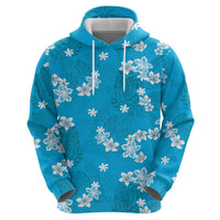 Hawaii Monstera Deliciosa Zip Hoodie Blue Plumeria Polynesian Pattern - Polynesian Pride