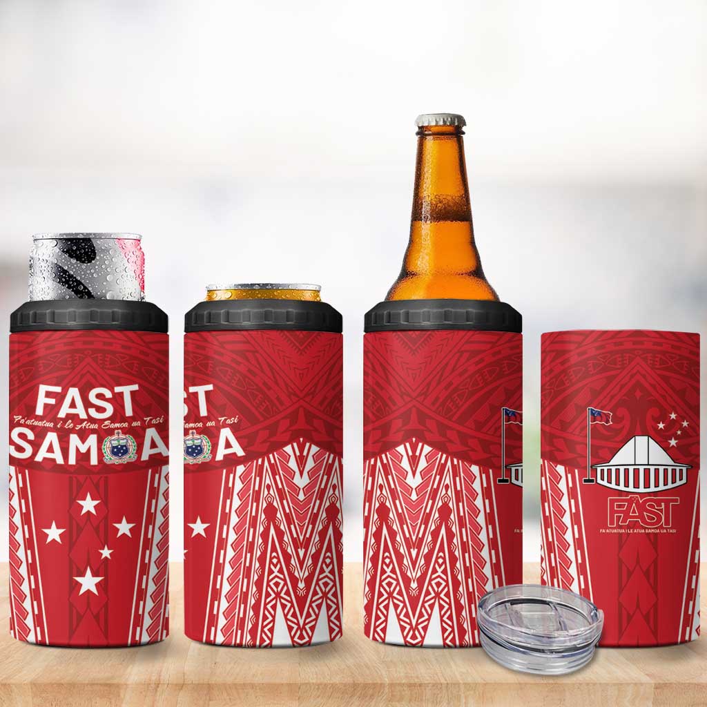 Samoa FAST 4 in 1 Can Cooler Tumbler Forever Proud Samoan Tribal Pattern - Polynesian Pride