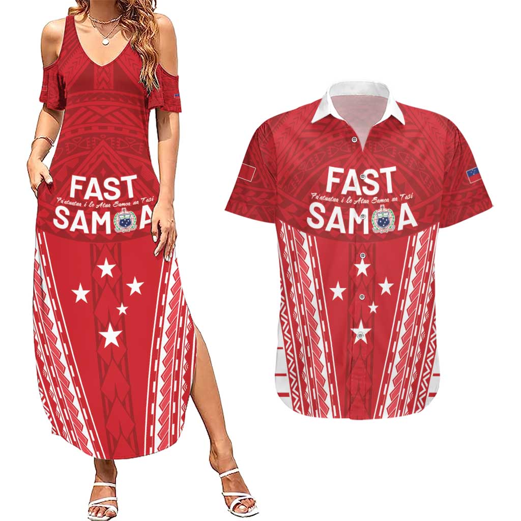 Samoa FAST Couples Matching Summer Maxi Dress and Hawaiian Shirt Forever Proud Samoan Tribal Pattern - Polynesian Pride