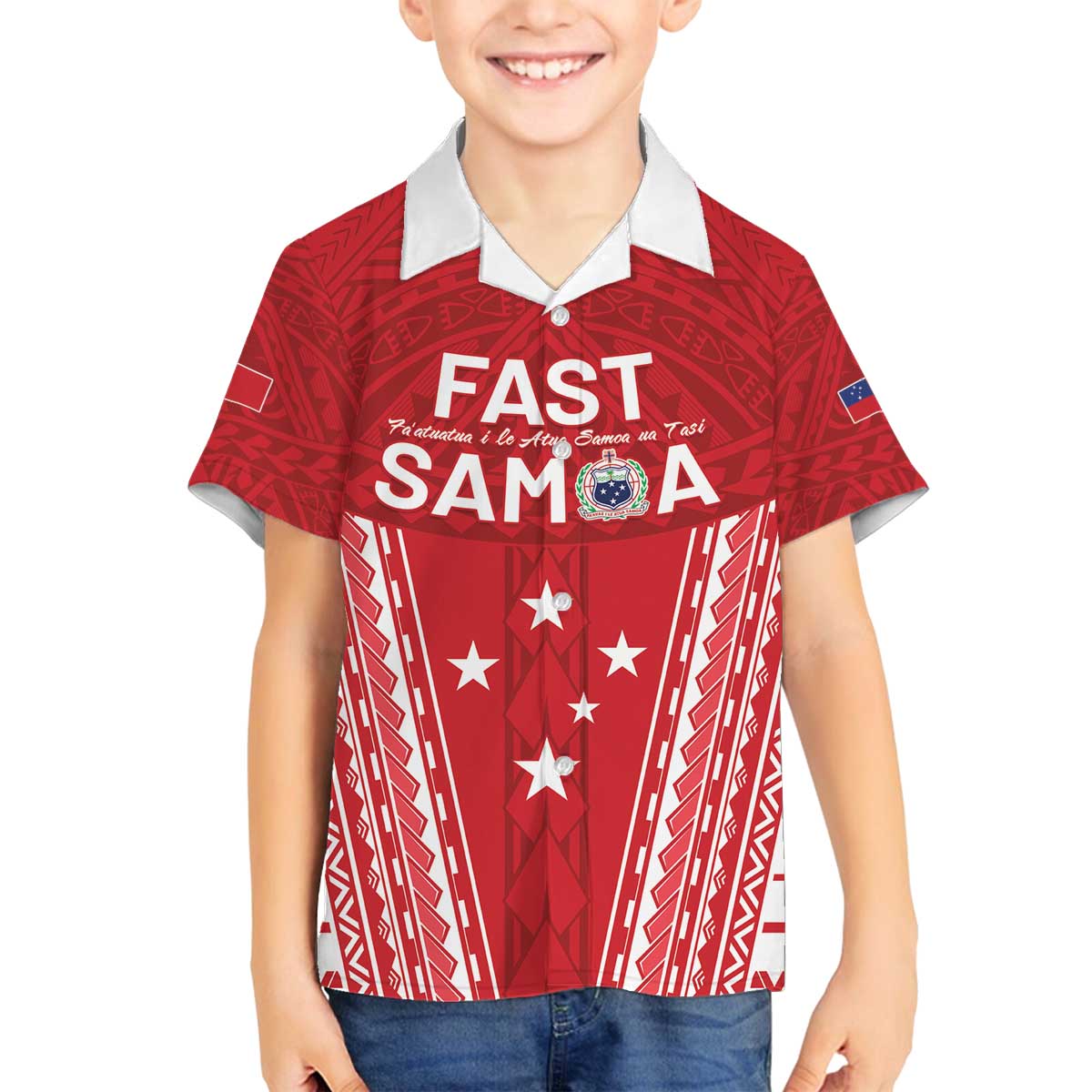 Samoa FAST Family Matching Off The Shoulder Long Sleeve Dress and Hawaiian Shirt Forever Proud Samoan Tribal Pattern - Polynesian Pride