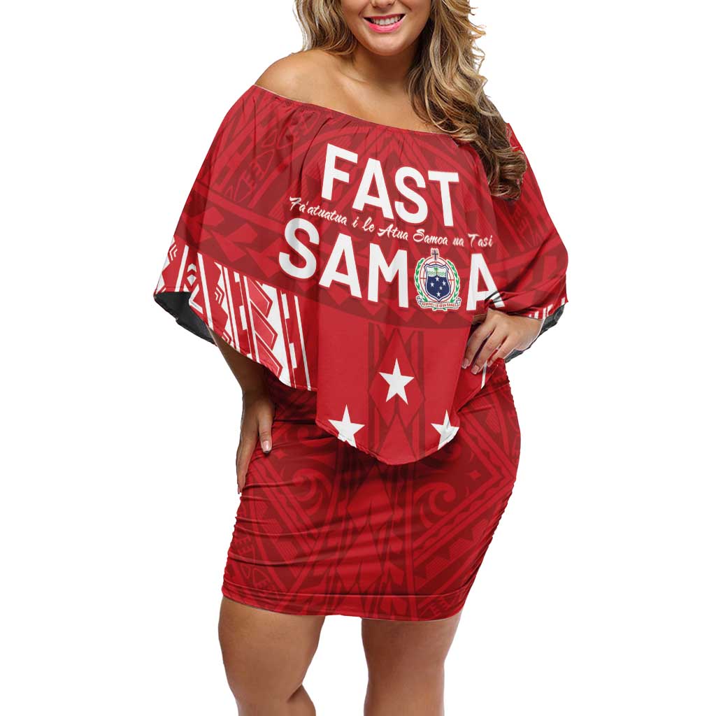 Samoa FAST Off Shoulder Short Dress Forever Proud Samoan Tribal Pattern - Polynesian Pride