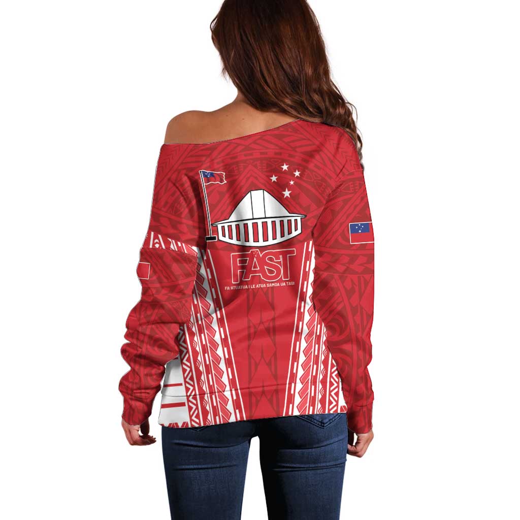 Samoa FAST Off Shoulder Sweater Forever Proud Samoan Tribal Pattern - Polynesian Pride