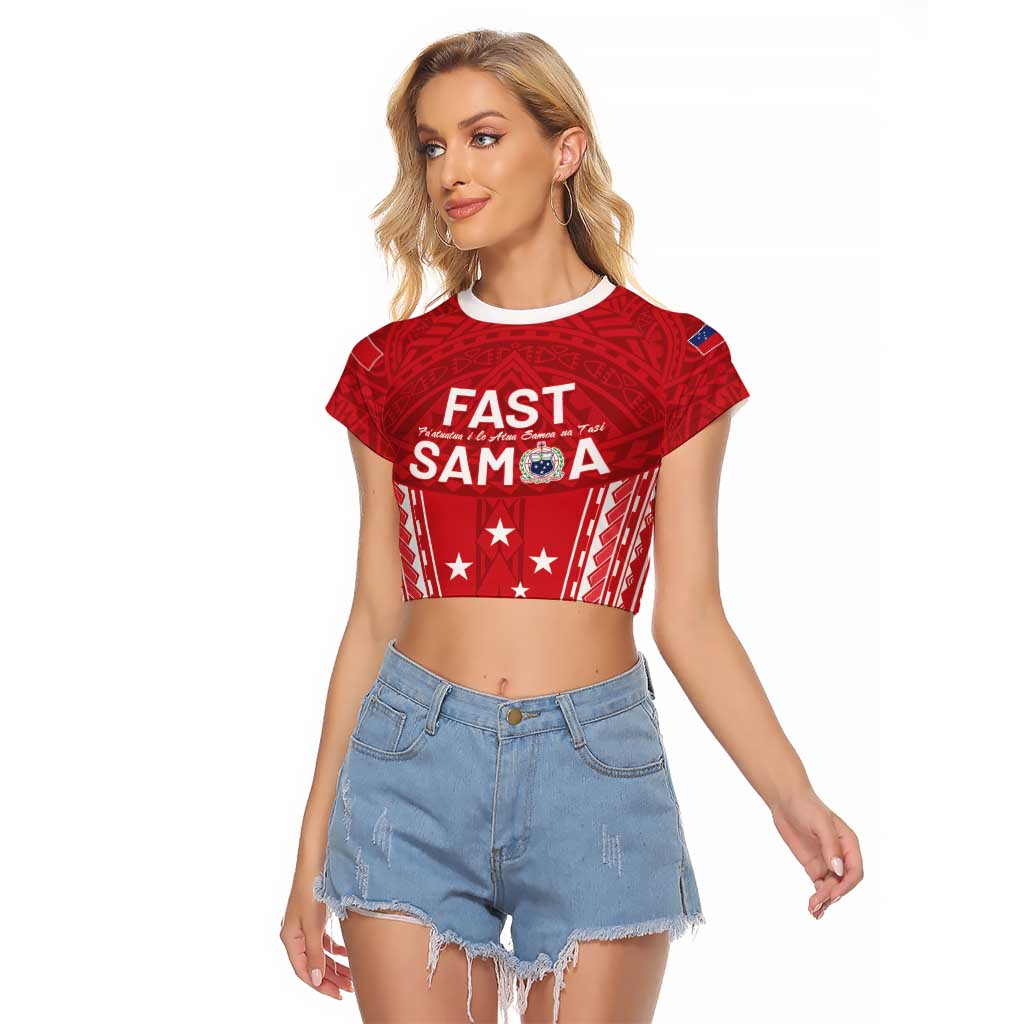 Samoa FAST Raglan Cropped T Shirt Forever Proud Samoan Tribal Pattern - Polynesian Pride