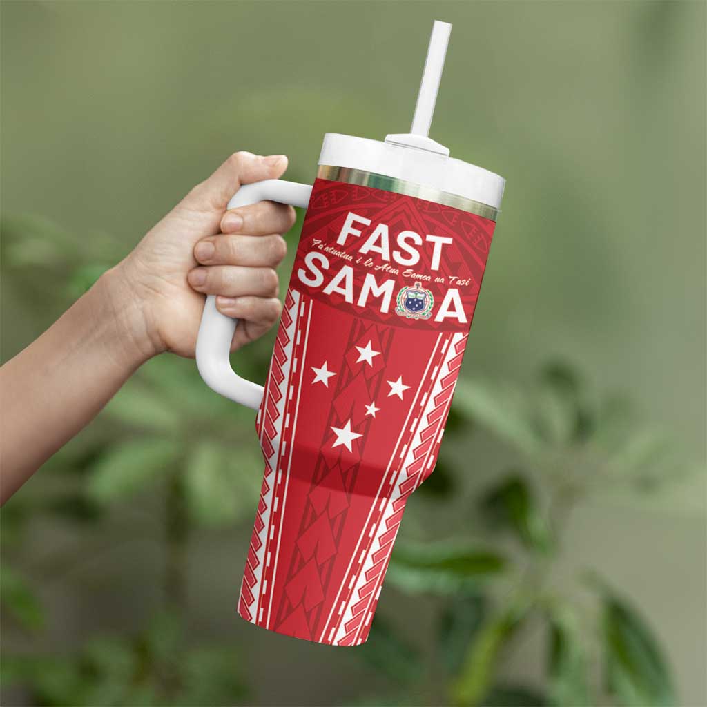 Samoa FAST Tumbler With Handle Forever Proud Samoan Tribal Pattern - Polynesian Pride