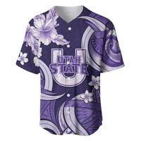 Utah State Polynesian Heritage Baseball Jersey Floral Tribal Pattern Tropical Flowers LT05 Purple - Polynesian Pride