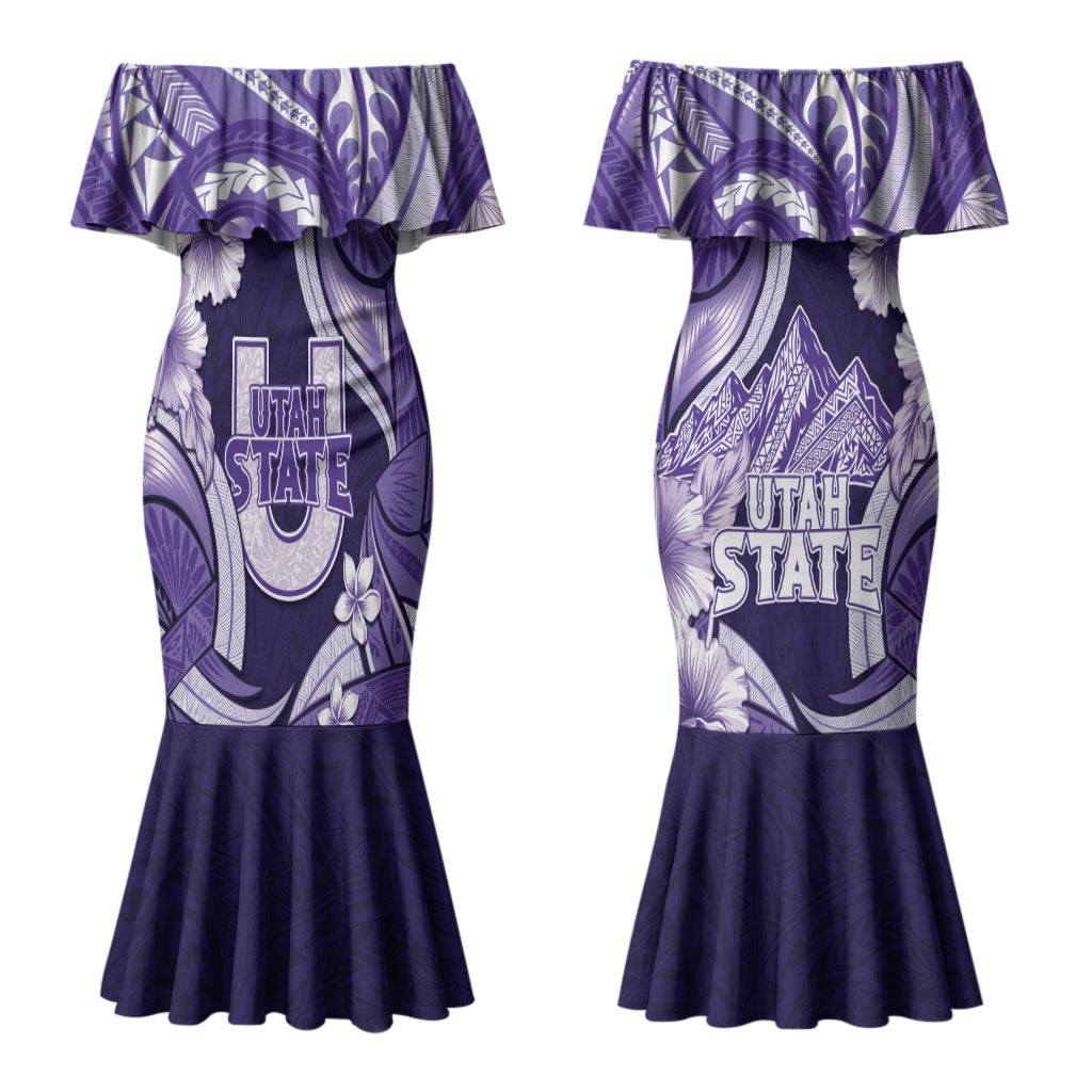 Utah State Polynesian Heritage Couples Matching Mermaid Dress and Hawaiian Shirt Floral Tribal Pattern Tropical Flowers LT05 - Polynesian Pride