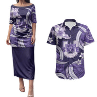 Utah State Polynesian Heritage Couples Matching Puletasi and Hawaiian Shirt Floral Tribal Pattern Tropical Flowers LT05 Purple - Polynesian Pride