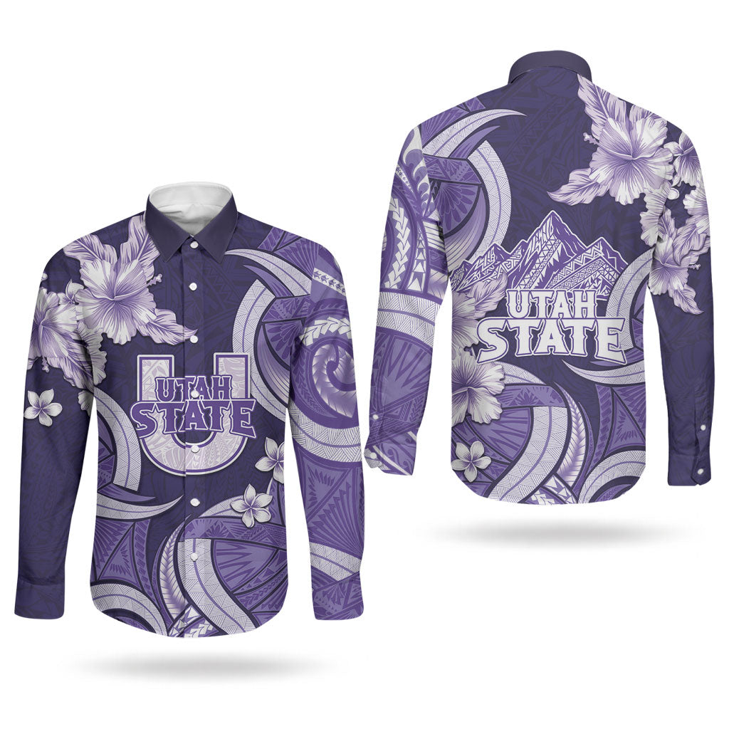 Utah State Polynesian Heritage Couples Matching Summer Maxi Dress and Long Sleeve Button Shirt Floral Tribal Pattern Tropical Flowers LT05 - Polynesian Pride