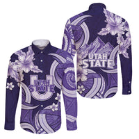 Utah State Polynesian Heritage Family Matching Mermaid Dress and Hawaiian Shirt Floral Tribal Pattern Tropical Flowers LT05 Dad's Shirt - Long Sleeve Purple - Polynesian Pride