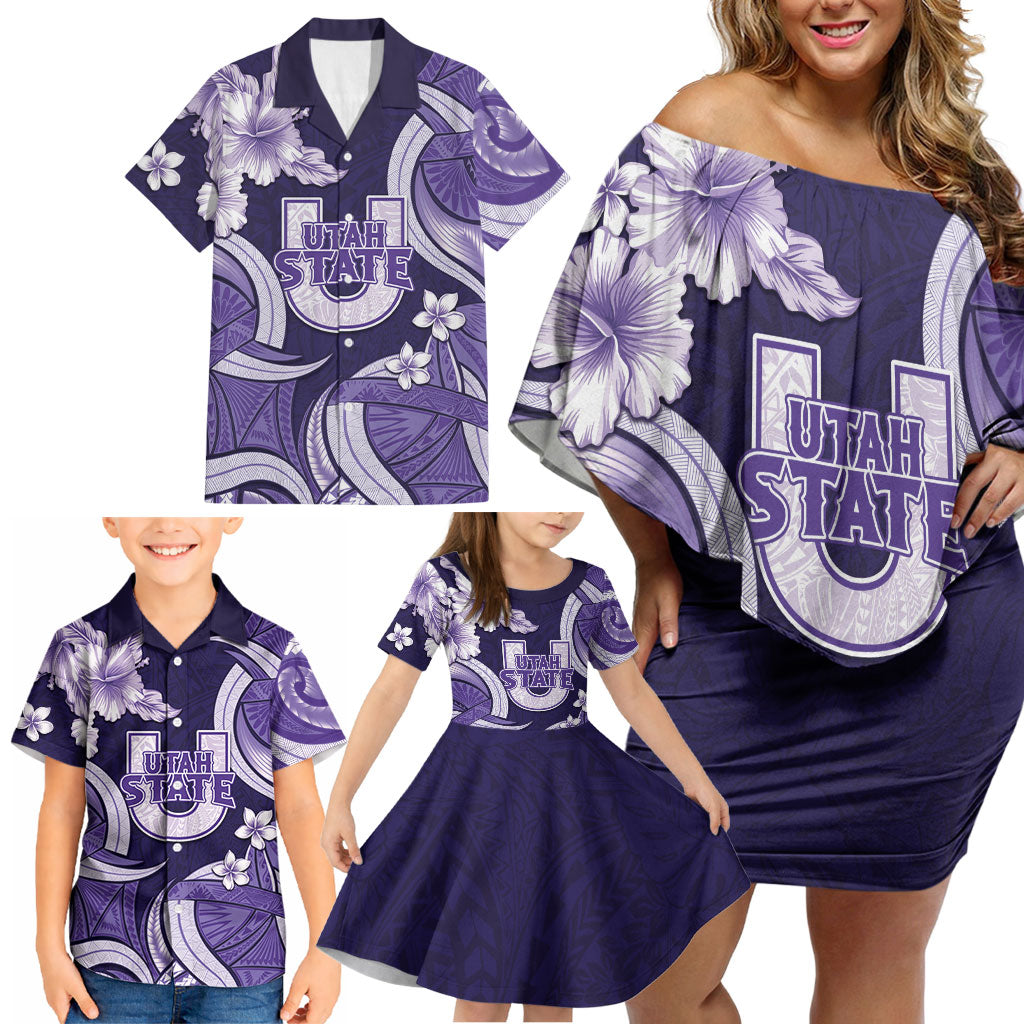 Utah State Polynesian Heritage Family Matching Off Shoulder Short Dress and Hawaiian Shirt Floral Tribal Pattern Tropical Flowers LT05 - Polynesian Pride