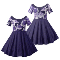 Utah State Polynesian Heritage Family Matching Off Shoulder Short Dress and Hawaiian Shirt Floral Tribal Pattern Tropical Flowers LT05 Daughter's Dress Purple - Polynesian Pride