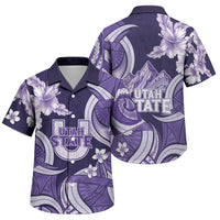 Utah State Polynesian Heritage Family Matching Off Shoulder Short Dress and Hawaiian Shirt Floral Tribal Pattern Tropical Flowers LT05 Son's Shirt Purple - Polynesian Pride