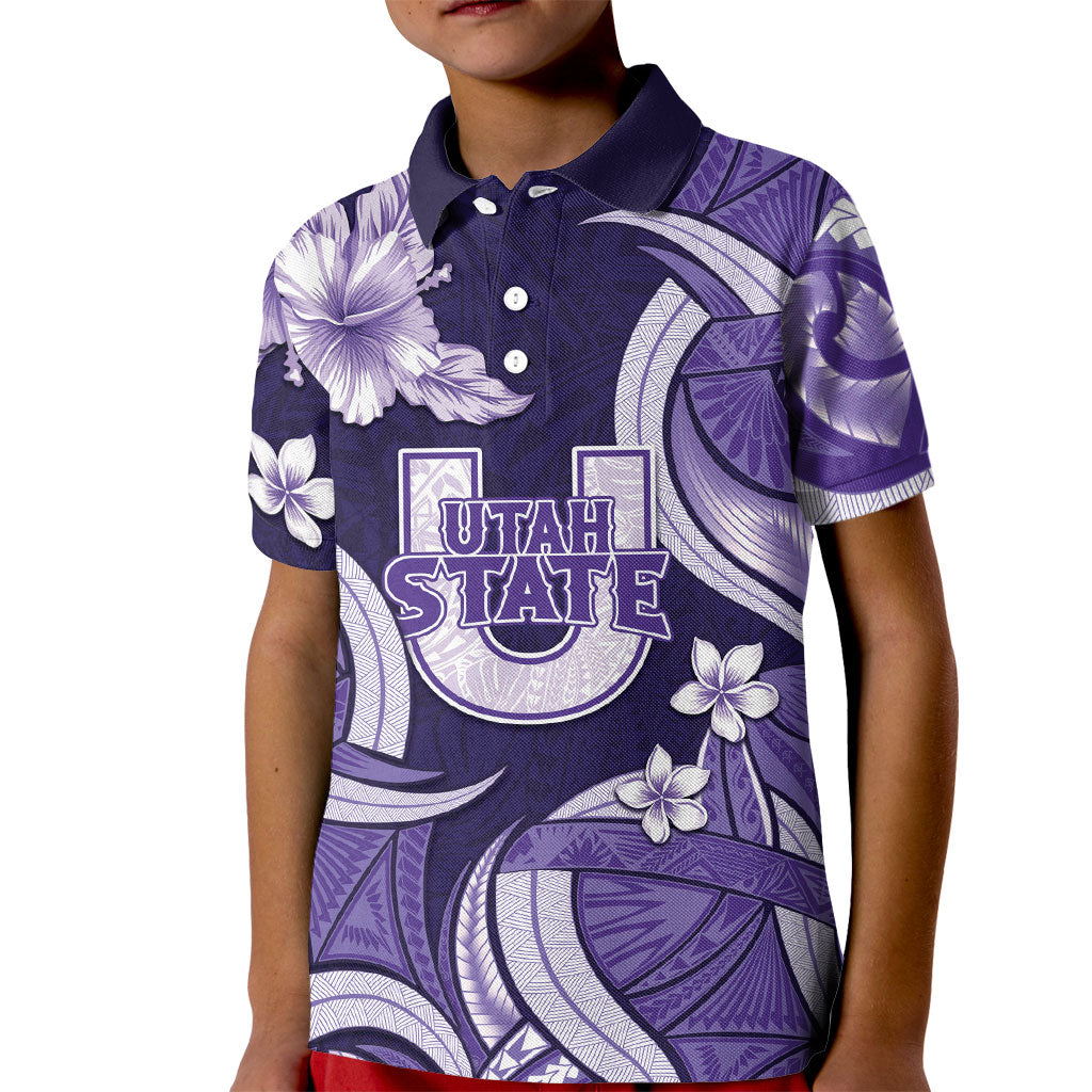 Utah State Polynesian Heritage Kid Polo Shirt Floral Tribal Pattern Tropical Flowers