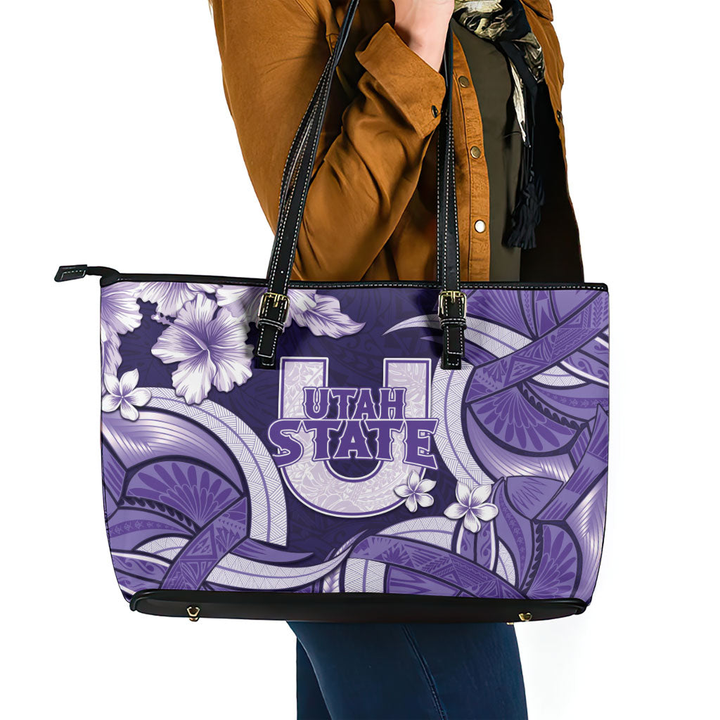 Utah State Polynesian Heritage Leather Tote Bag Floral Tribal Pattern Tropical Flowers LT05 - Polynesian Pride