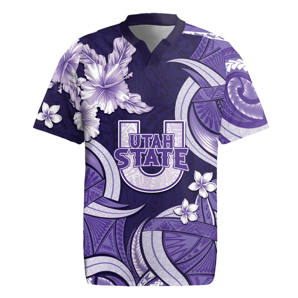 Utah State Polynesian Heritage Rugby Jersey Floral Tribal Pattern Tropical Flowers