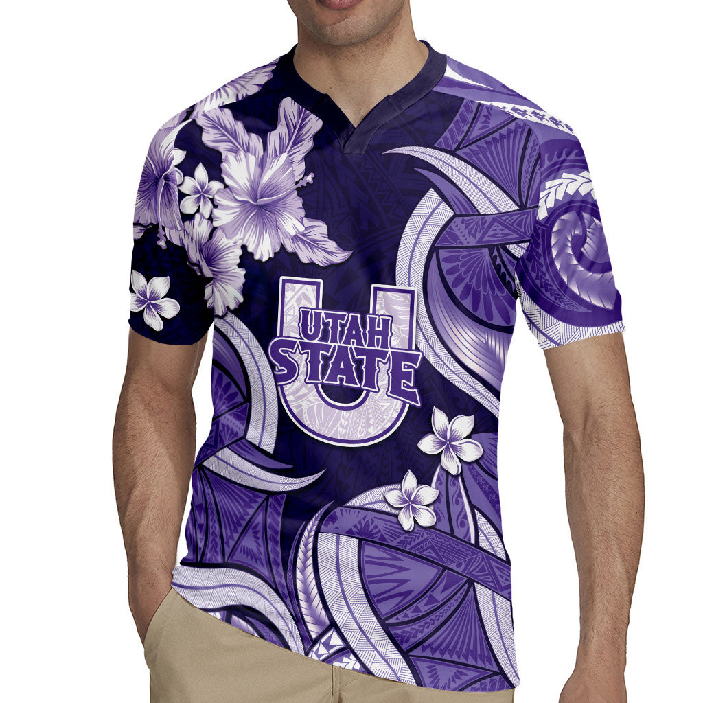 Utah State Polynesian Heritage Rugby Jersey Floral Tribal Pattern Tropical Flowers