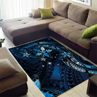 Hawaii Makahiki Season Area Rug Floral Tribal Tattoo Blue Galaxy