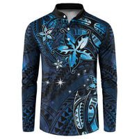Hawaii Makahiki Season Button Sweatshirt Floral Tribal Tattoo Blue Galaxy LT05 Blue - Polynesian Pride