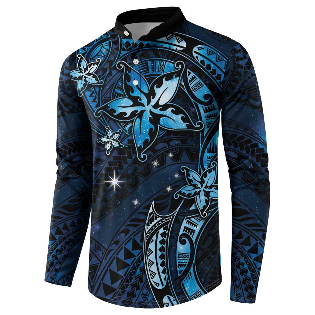 Hawaii Makahiki Season Button Sweatshirt Floral Tribal Tattoo Blue Galaxy LT05 - Polynesian Pride