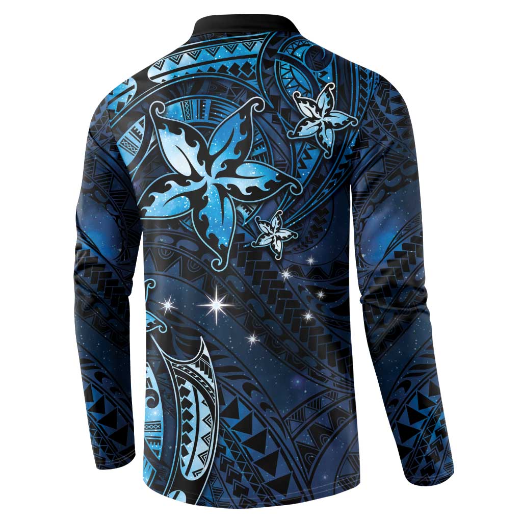 Hawaii Makahiki Season Button Sweatshirt Floral Tribal Tattoo Blue Galaxy LT05 - Polynesian Pride