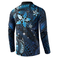 Hawaii Makahiki Season Button Sweatshirt Floral Tribal Tattoo Blue Galaxy LT05 - Polynesian Pride