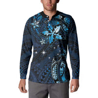 Hawaii Makahiki Season Button Sweatshirt Floral Tribal Tattoo Blue Galaxy LT05 - Polynesian Pride