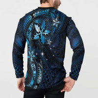 Hawaii Makahiki Season Button Sweatshirt Floral Tribal Tattoo Blue Galaxy LT05 - Polynesian Pride