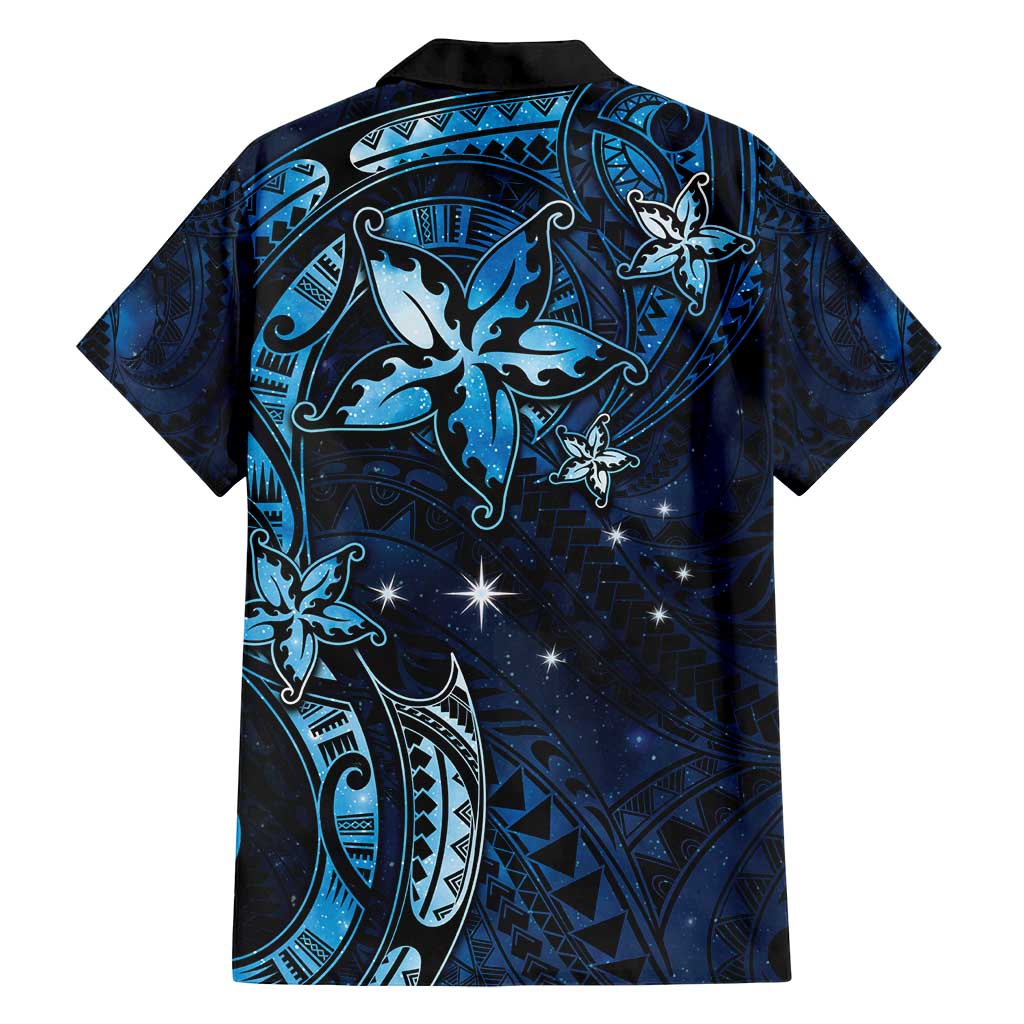 Hawaii Makahiki Season Family Matching Long Sleeve Bodycon Dress and Hawaiian Shirt Floral Tribal Tattoo Blue Galaxy