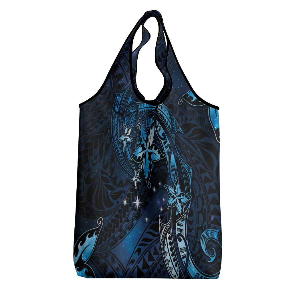 Hawaii Makahiki Season Grocery Bag Floral Tribal Tattoo Blue Galaxy