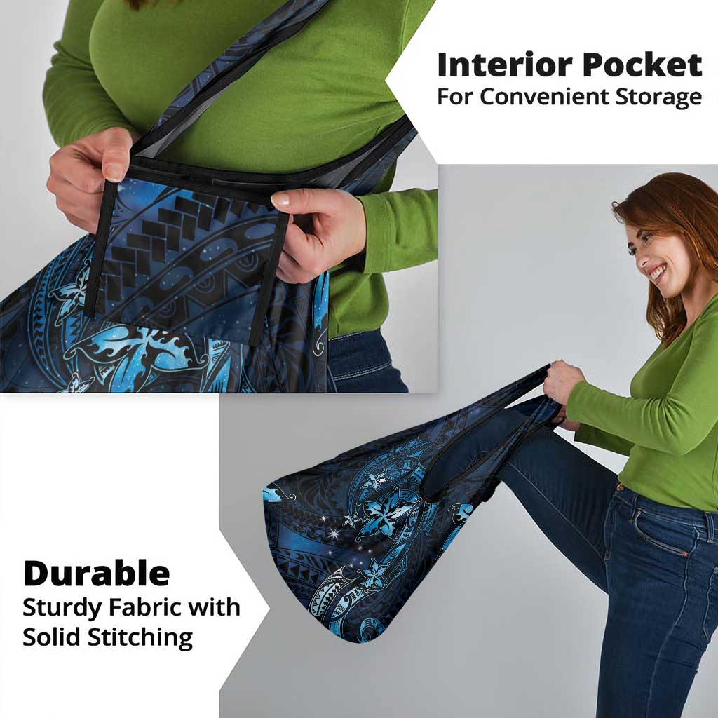 Hawaii Makahiki Season Grocery Bag Floral Tribal Tattoo Blue Galaxy