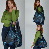 Hawaii Makahiki Season Grocery Bag Floral Tribal Tattoo Blue Galaxy