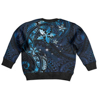 Hawaii Makahiki Season Kid Ugly Christmas Sweater Floral Tribal Tattoo Blue Galaxy