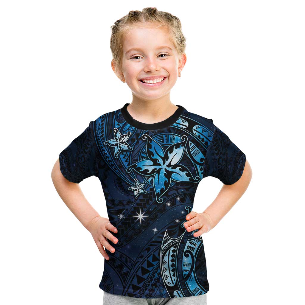Hawaii Makahiki Season Kid T Shirt Floral Tribal Tattoo Blue Galaxy LT05 Blue - Polynesian Pride