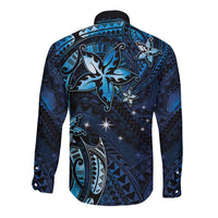 Hawaii Makahiki Season Long Sleeve Button Shirt Floral Tribal Tattoo Blue Galaxy