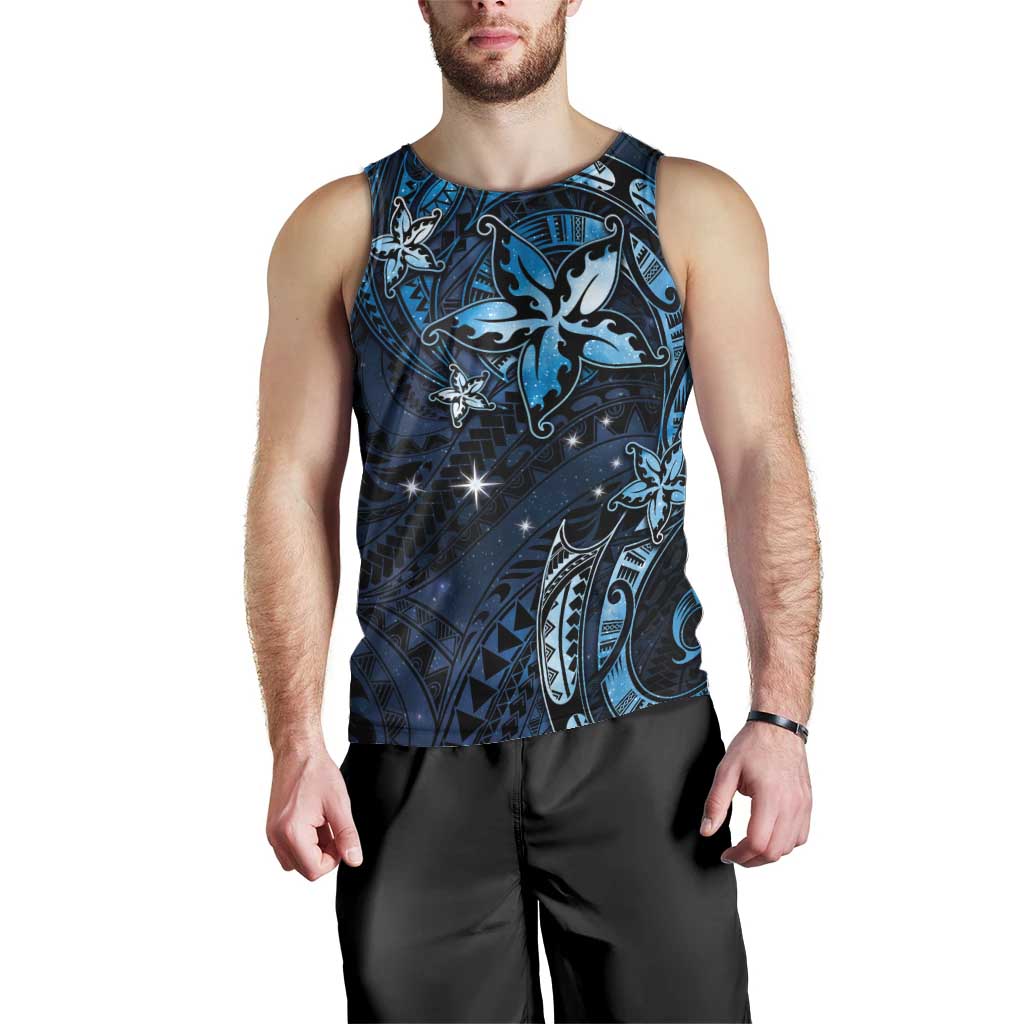 Hawaii Makahiki Season Men Tank Top Floral Tribal Tattoo Blue Galaxy