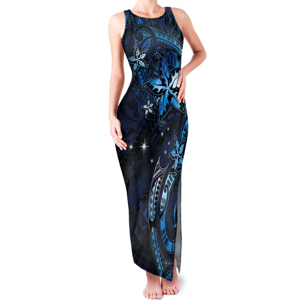 Hawaii Makahiki Season Tank Maxi Dress Floral Tribal Tattoo Blue Galaxy