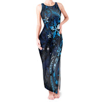 Hawaii Makahiki Season Tank Maxi Dress Floral Tribal Tattoo Blue Galaxy