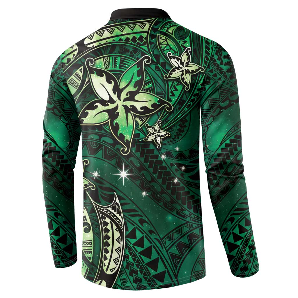 Hawaii Makahiki Season Button Sweatshirt Floral Tribal Tattoo Green Galaxy