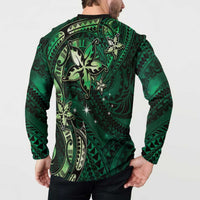 Hawaii Makahiki Season Button Sweatshirt Floral Tribal Tattoo Green Galaxy