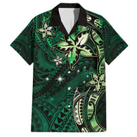 Hawaii Makahiki Season Family Matching Tank Maxi Dress and Hawaiian Shirt Floral Tribal Tattoo Green Galaxy